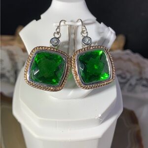 Sterling Silver Facated Green Glass Earrings
